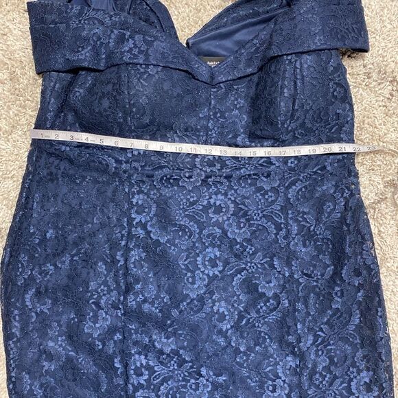 R&M Richards Navy Off the Shoulder Fishtail Evening Gown with Full Body Shimmer - Picture 12 of 12